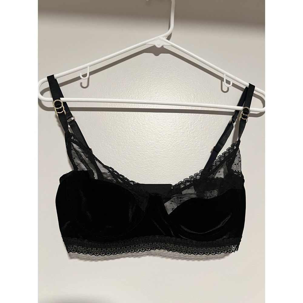 Stella McCartney Black Floral Lace Underwire Bra 32E Gold Hardware